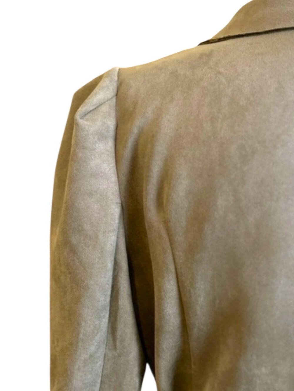 Solitaire Sage Green Faux Suede Belted Blazer Jacket Puff Sleeve Button Front LG - Picture 12 of 16